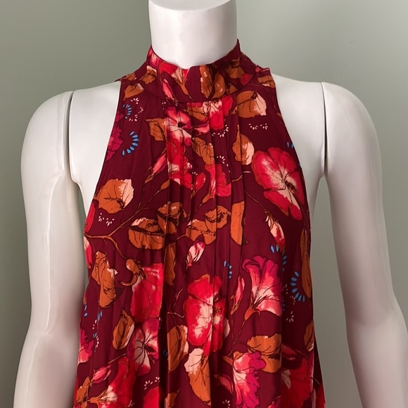 Intimately Free People Burgundy Red Floral High Neck Sleeveless Mini Dress - Picture 3 of 8